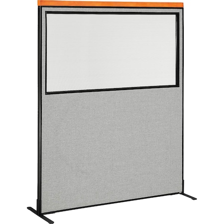 Interion By Global Industrial Interion Deluxe Freestanding Office Partition Panel w/Partial Window 60-1/4inW x 73-1/2inH Gray 694689WFGY